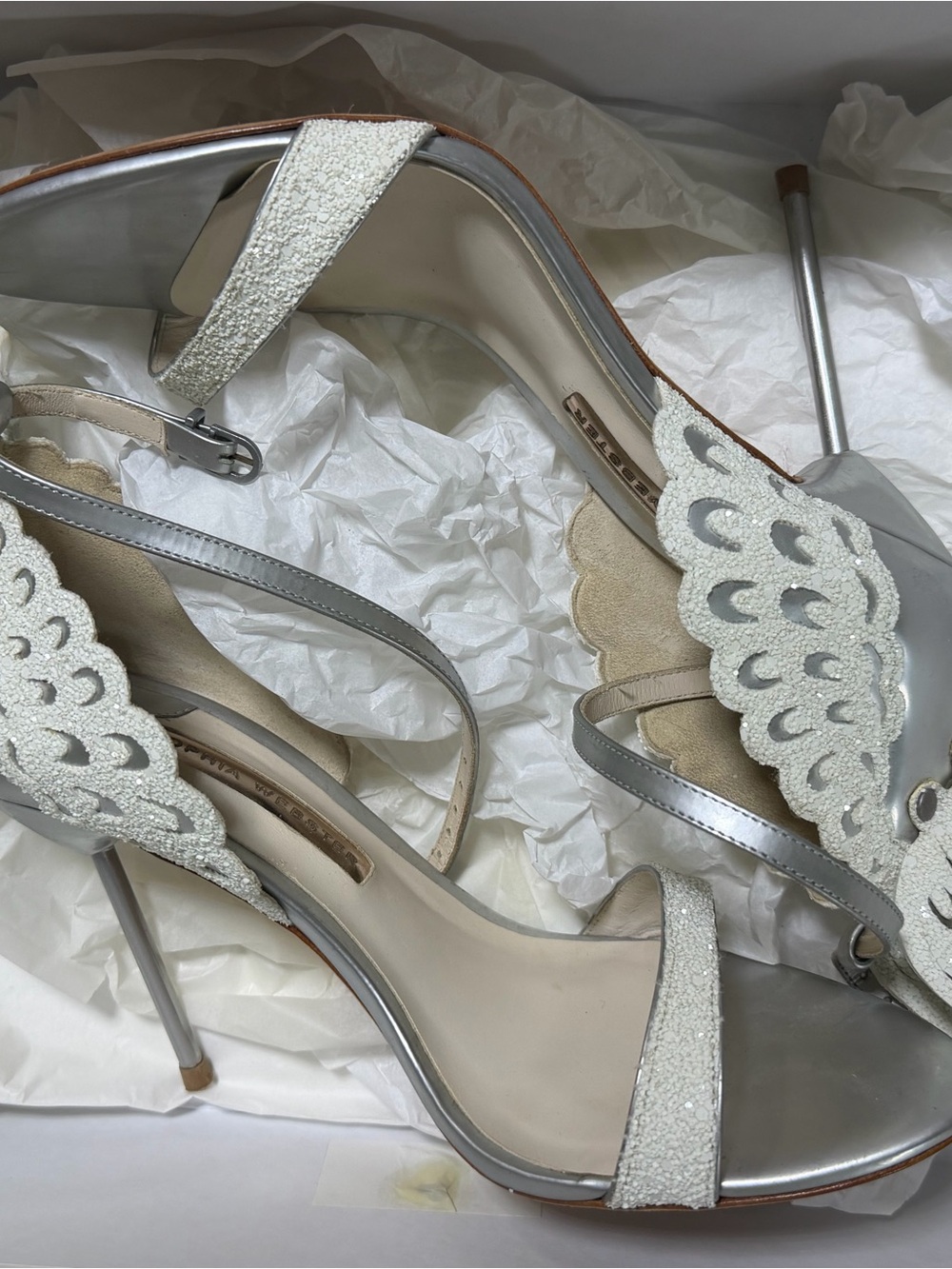 Sophia Webster Silver Glitter Scalloped High Heel Sandals